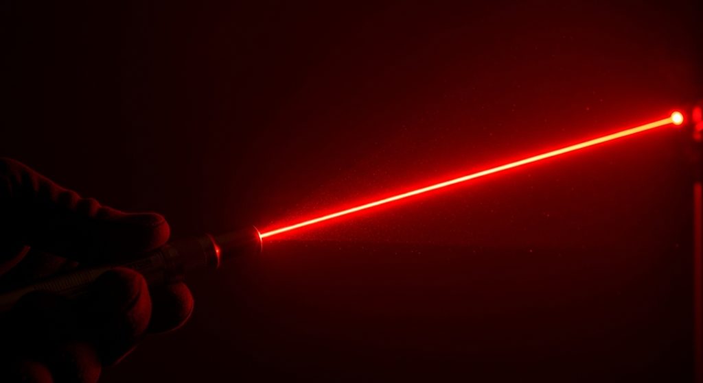 レーザーポインターを壁にあてる人の画像